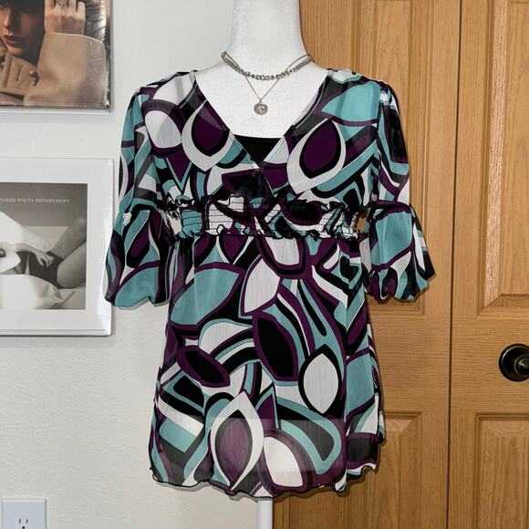 Byer Girl Other - Byer Girl VTG Y2K Babydoll Fairy Top Girls Size XL Purple Turquoise Layered Boho